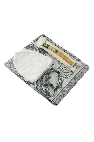ENSARHAC-UMRE MALZEMELERİ Gift Prayer Rug Prayer Beads Skullcap Misclave Set