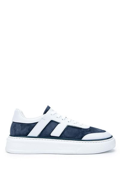 FABI Men's Genuine Leather Navy Blue/White Sneakers & Sports Shoes