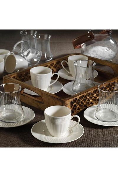 Kütahya Porselen Bone Ilay 18 Piece Tea & Coffee Set