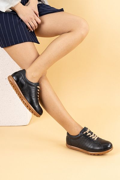Getcho Lovisa Women's Genuine Leather Black Taba Daily Shoes