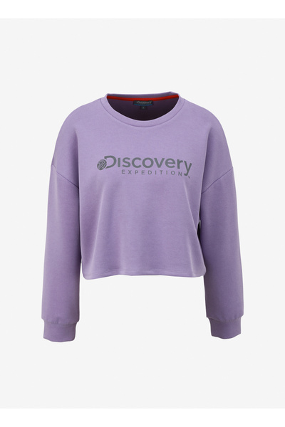 Discovery Expedition Lila Kadın Bisiklet Yaka Oversize Baskılı Sweatshirt D4S...