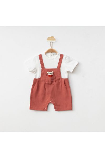 ADABEBEK Stylish Pocket Detailed Baby Boy Salopet Set with Teddy Bear Toy 7678