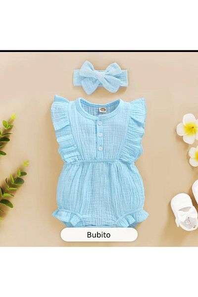 Bubito Unisex Blue Baby Girl and Kids Jumpsuit - 100% Cotton, Bandana