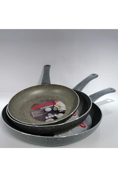 Mehtap Set of 3 Granite Pans 24-26-28 Cm Gray Color