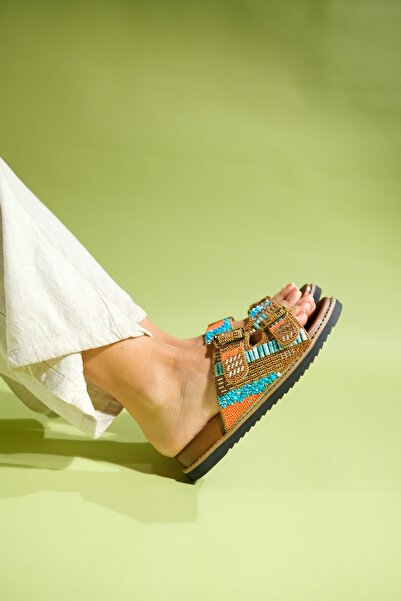 LuviShoes Γυναικείες παντόφλες LANSO Taba Stone Double Strap