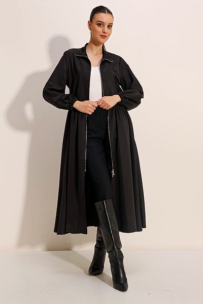 Bigdart Dámský černý dlouhý trenčkot na zip 5912