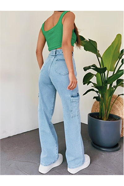 SHEVEGA Блакитні джинси з кишенями, високою талією та широкими штанинами