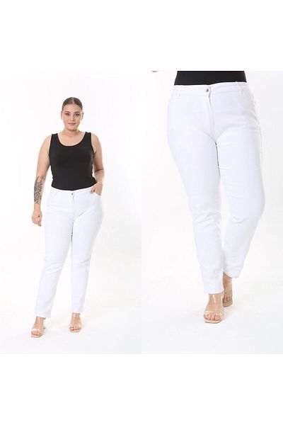 SERRA BÜYÜK BEDEN Denim White Plus Size Trousers