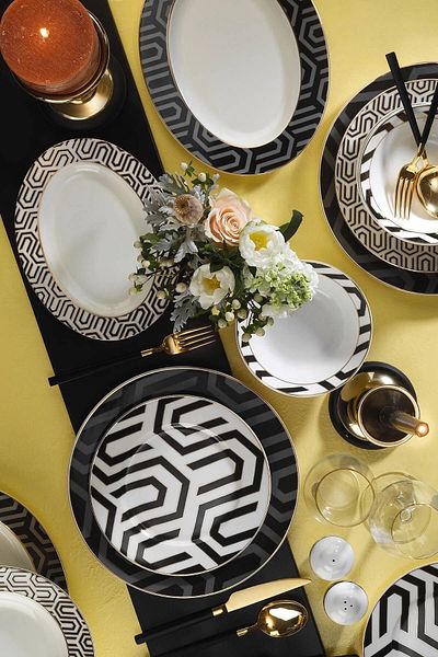 Kütahya Porselen Pearl Bone Calipso 53 Piece Gold Decorated Dining Set 11771