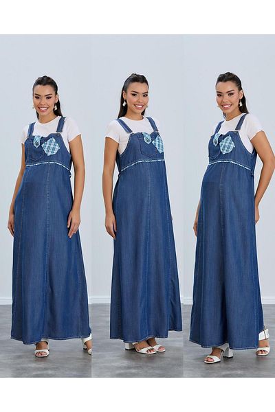 LİYACA Rochie de blugi de maternitate cu bretele și gilet