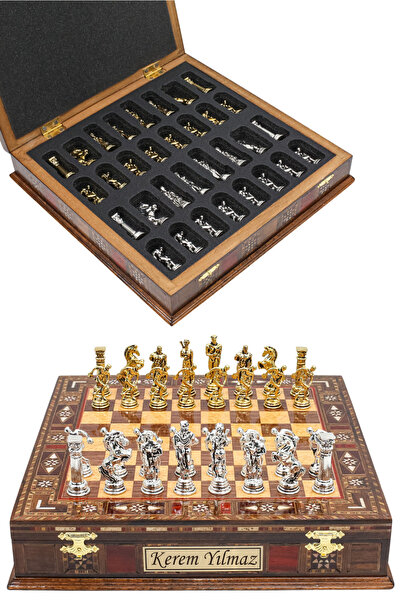Cooper Chess Premium 30cm Masif Ahşap Kutulu Metal Satranç Takımı Set Mitoloj...