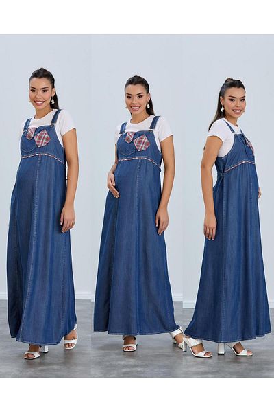 LİYACA Rochie de blugi de maternitate cu bretele și gilet