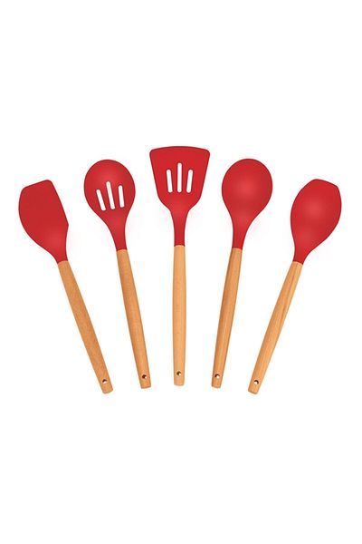 COOKCASE طقم ملعقة خدمة سيليكون 5 قطع أحمر
