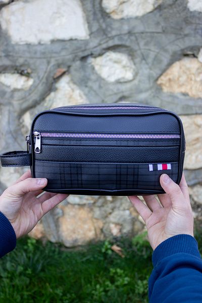 KAFF Unisex Black Horizontal Waterproof Daily Use Shaving Bag Cosmetic - Makeup Handbag -00406