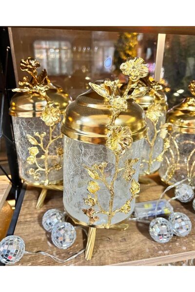 AZADE BAKIR ÜÇLÜ LUX KAVANOZ TAKIMI JAPONGÜL PİRİNÇ GOLD RENK