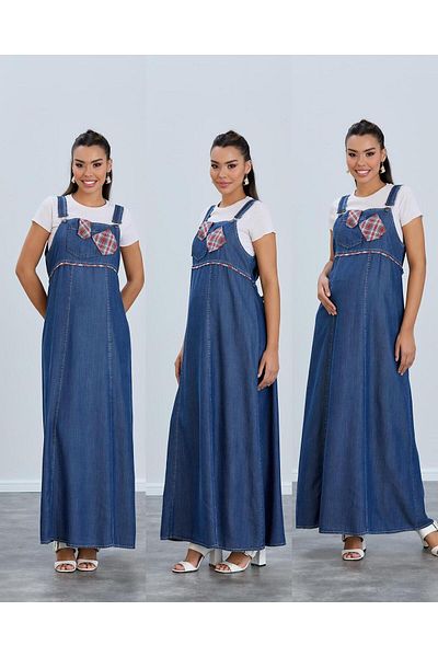 LİYACA Rochie de blugi de maternitate cu bretele și gilet