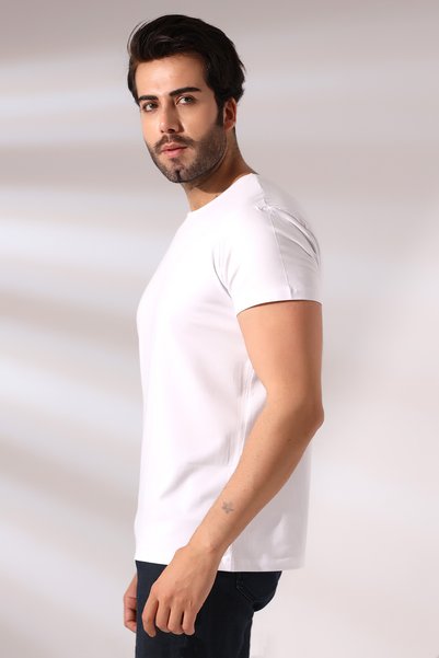 RUN RUN Men's Regular Fit T-Shirt 19952 WHITE