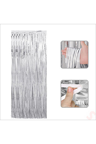 Süsle Baby Party Kapı, Duvar Ve Arka Fon Saçaklı Perde 1mt X 2mt - Gümüş