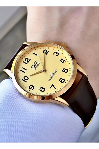 Q&Q Men's Leather Cord Wrist Watch with Numbers