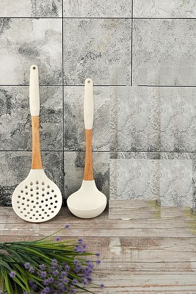 COOKCASE Silicone Ladle and Spoon Set of 2 White