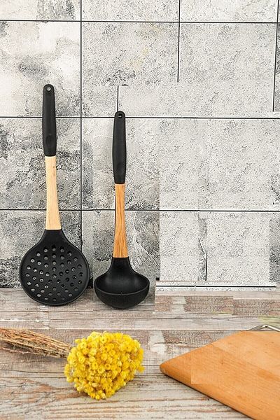 COOKCASE Silicone Ladle and Spoon Set of 2 Black