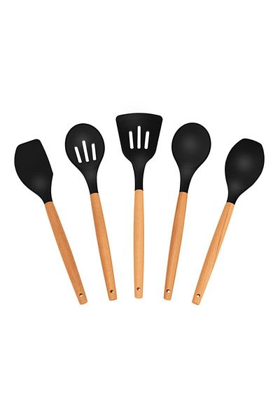 COOKCASE طقم ملعقة خدمة سيليكون 5 قطع أسود