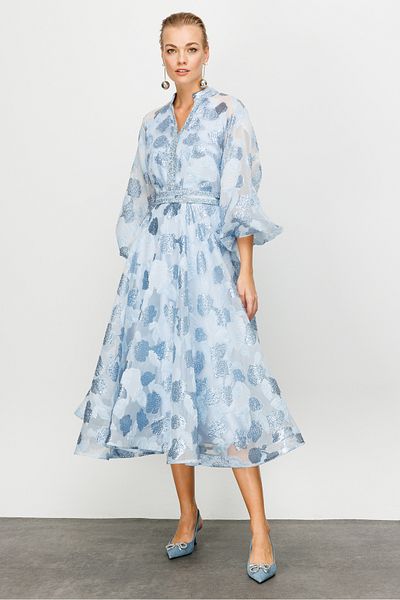 Nefeli Balloon Sleeve Gilded Dress