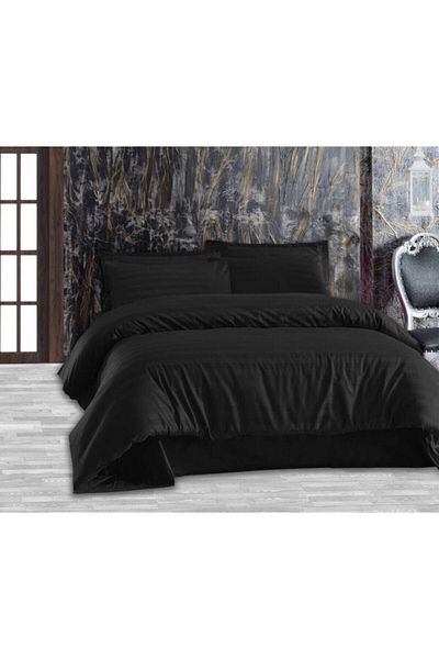 Altınbaşak Black Cotton Satin Striped Duvet Cover Set