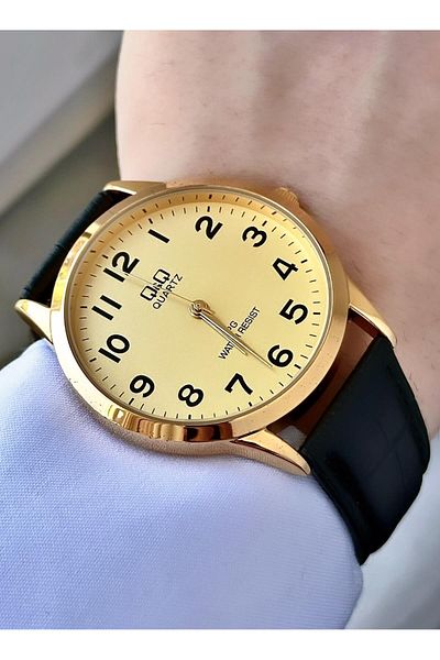 Q&Q Men's Leather Cord Wrist Watch with Numbers