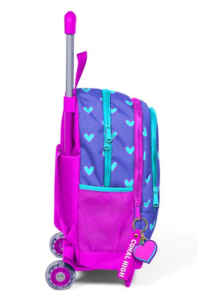 Coral High Kids Lavender Pink Heart Patterned Three-Compartment School Backpack 23906