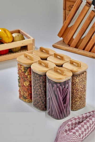 Cooker Borosilicate Square Glass Jar 3 Pieces - Bamboo Vacuum Lid Ckr2966