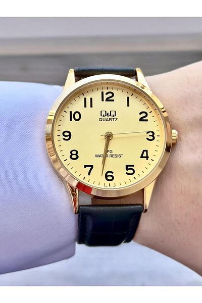Q&Q Men's Leather Cord Wrist Watch with Numbers