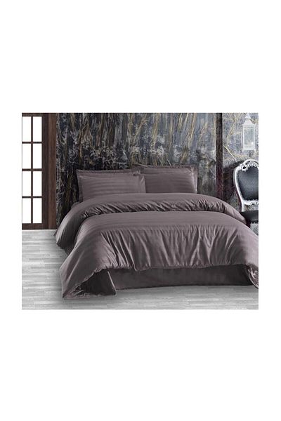 Altınbaşak Double 100% Cotton Satin Striped Duvet Cover Set Always Smoked