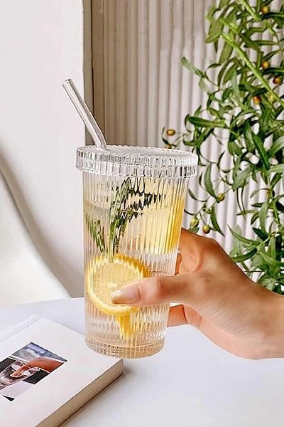 COOKCASE 4 Pieces Unbreakable Mica Glass Cup with Straw Presentation Holder