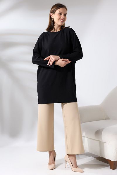 Ladies Burümcük Fabric Casual Tunic 21124 BLACK