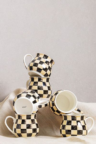 AROW Checkerboard Patterned Porcelain Mug Set of 6