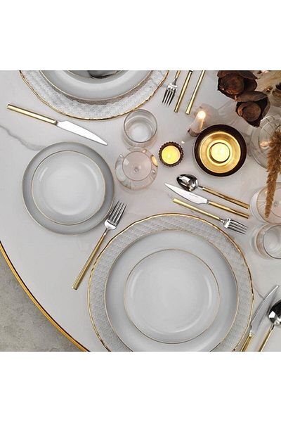 Kütahya Porselen Mood Presentation Plate 27 Cm 6 Pieces with Gold Mesh