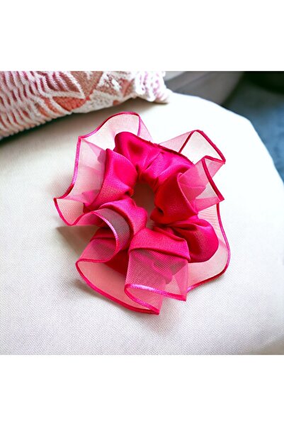 alsaccessories Γυναικεία αγκράφα με ροζ χρώμα με λεπτομέρεια από τούλι, μεγάλ...