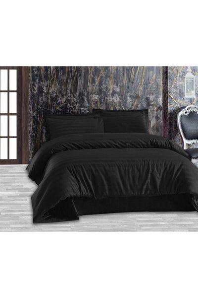 Altınbaşak Cotton Satin Single Striped Duvet Cover Set - Black