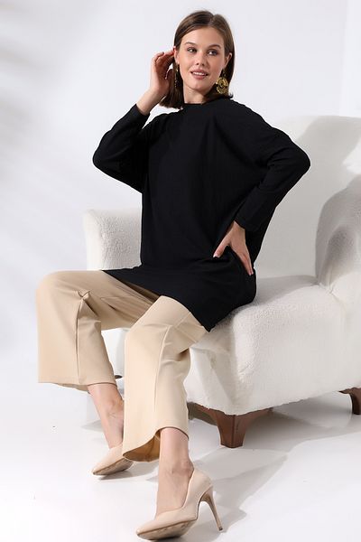 Ladies Burümcük Fabric Casual Tunic 21124 BLACK