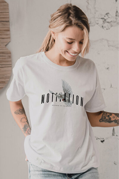 MYADA تي شيرت كبير الحجم مطبوع عليه عبارة حمامة تحفيزية