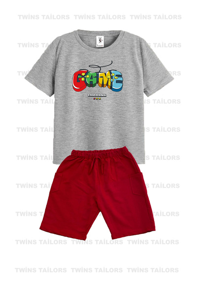 twins tailors Two Pieces Children's Set with Tiger and Game Printed Shorts