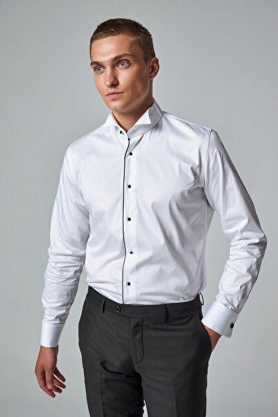 D'S Damat Ds Damat Slim Fit White Plain Tuxedo Shirt