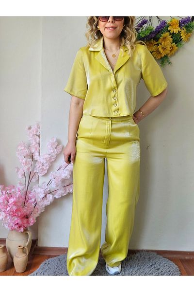 MADAME MELEK Shiny Satin Vest Trousers Set