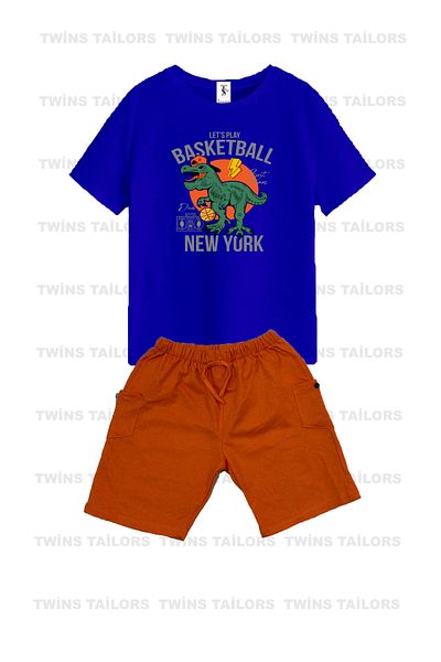 twins tailors Two Piece Children's Set with Dinosaur and Sunbed Printed Shorts