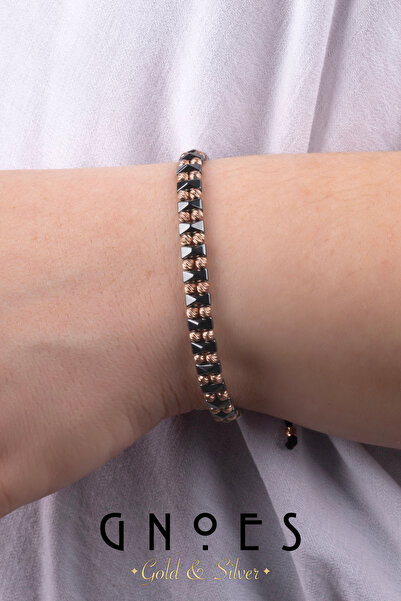 Gnoes 925 Ayar Gümüş Lal Taşı ve Hematit Taşı Bileklik