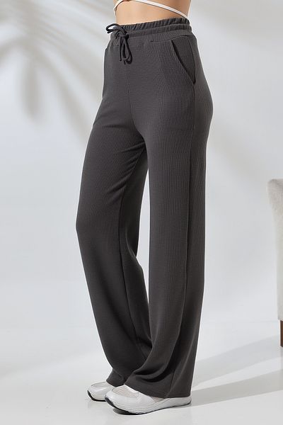 Endies Corded Fabric - Wrapped Leg Wide Trousers 21656 SMOKED