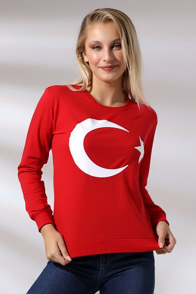 Endies Turkish Flag Printed Sweatshirt 19158 Red