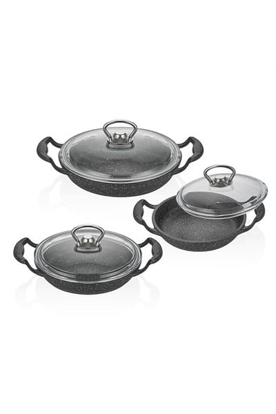 COOKCASE 6 Piece Granite Cast Iron Pan Set with Lid