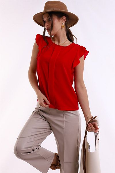 GLAMIFY FASHION Short Sleeve and Ruffle Round Neck - Blocky Relaxed Fit Cool Blouse